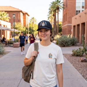 Young woman wearing the black ZOYO Keep It Cool trucker hat